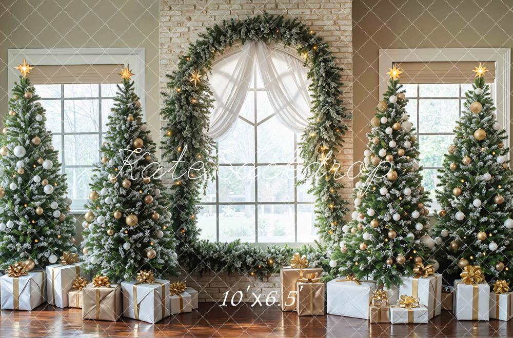 Kate Weihnachten Tannenbaum Fenster Gold Hintergrund Entworfen von Mini MakeBelieve