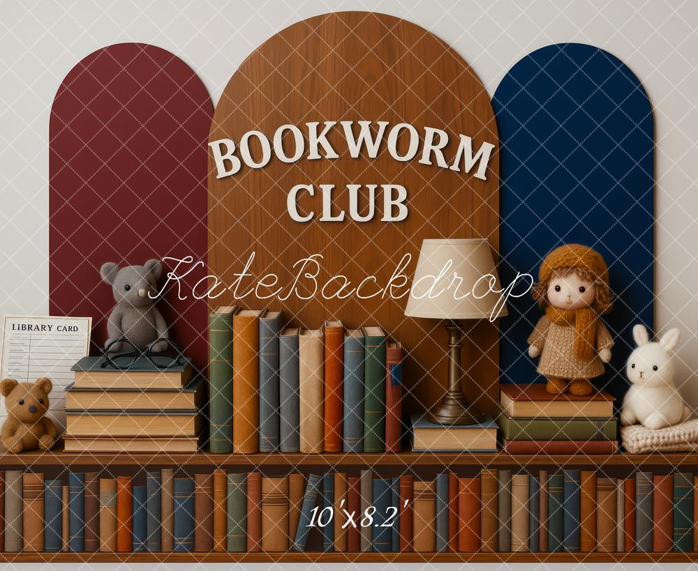 Kate Bücherregal Plüschtiere Kinderzimmer Vintage Hintergrund Entworfen von Patty Roberts - Kate Backdrop.de