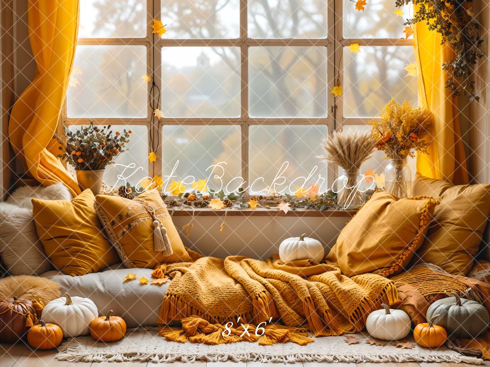 Kate Herbst Boho Kürbis Orange Vorhang Fenster Hintergrund Entworfen von Emetselch - Kate Backdrop.de