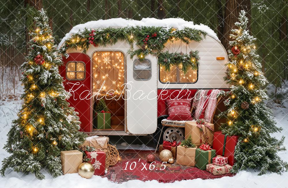 Kate Weihnachten Wohnwagen Geschenke Schnee Hintergrund Entworfen von Emetselch - Kate Backdrop.de