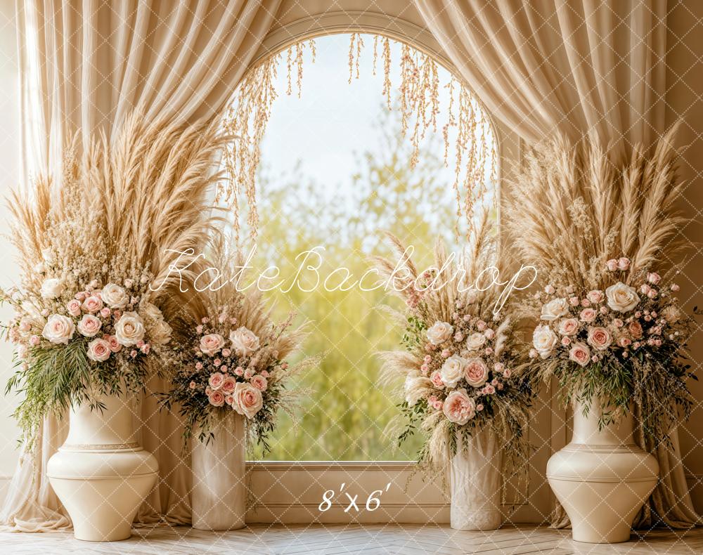 Kate Hochzeit Bogenfenster Blumen Beige Fleece Hintergrund Entworfen von Emetselch