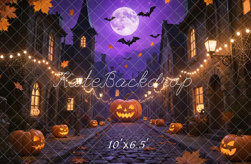 Kate Halloween Kürbisse Straße Nacht Fleece Hintergrund Entworfen von Emetselch - Kate Backdrop.de