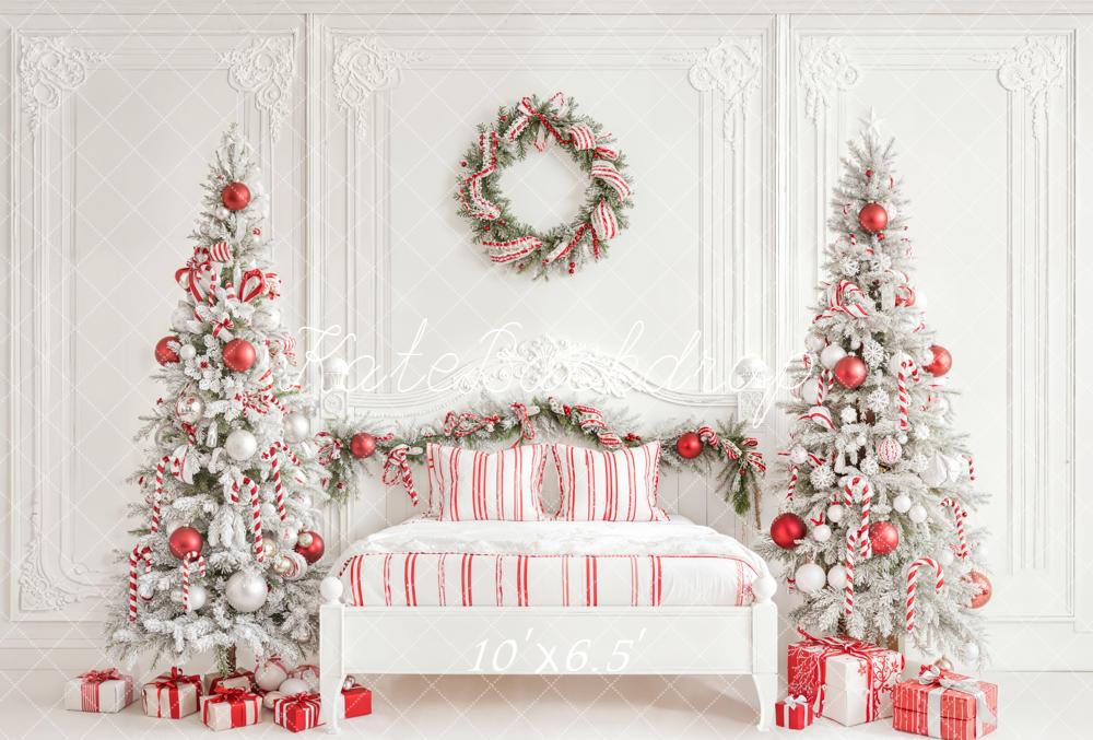 Kate Weihnachten Schlafzimmer Weihnachtsbaum Weiß Rot Fleece Hintergrund Entworfen von Emetselch - Kate Backdrop.de