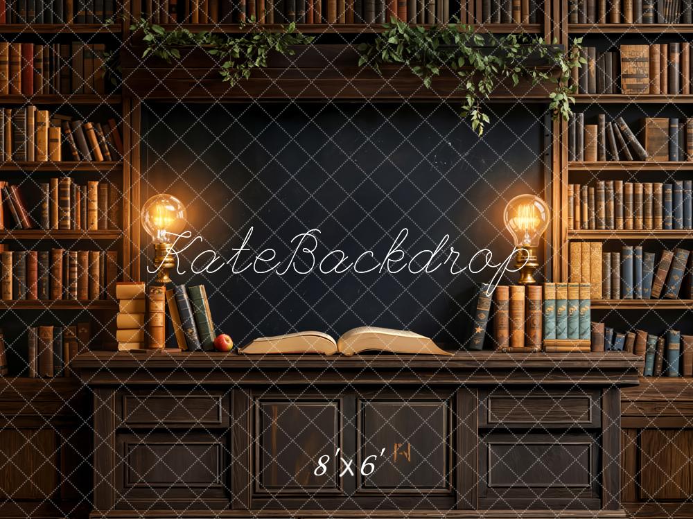Kate Bibliothek Bücherregal Offenes Buch Vintage Fleece Hintergrund Entworfen von Emetselch - Kate Backdrop.de