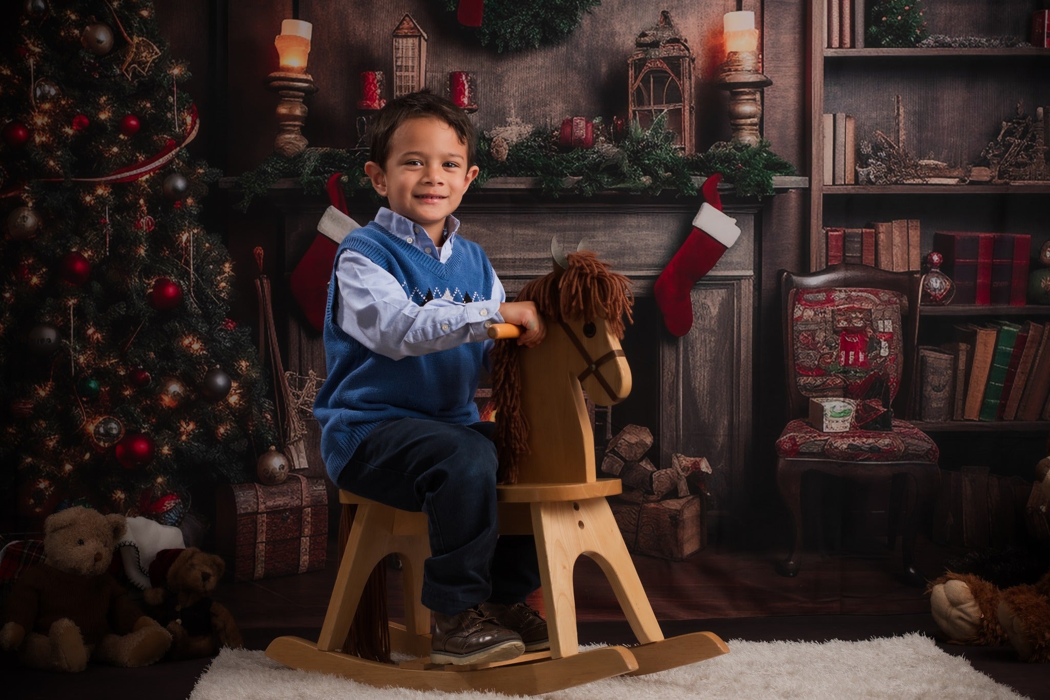 Kate Retro Weihnachten Kamin Santa Warm House Buch Hintergrund für Fotografie - Kate Backdrop.de