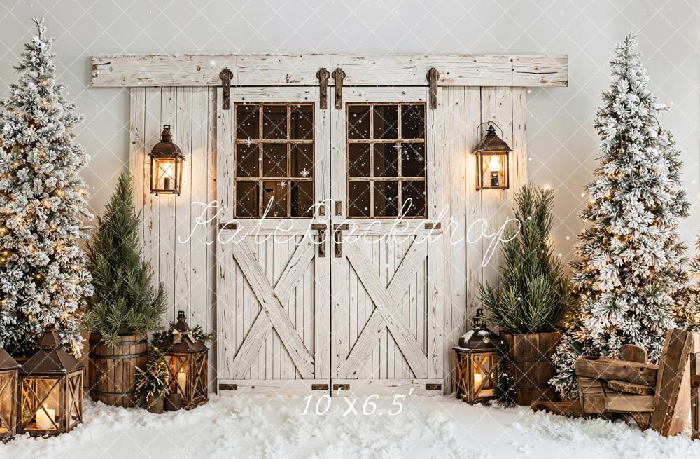 Kate Weihnachten Scheunentor Schneebäume Rustikal Hintergrund Entworfen von Emetselch - Kate Backdrop.de