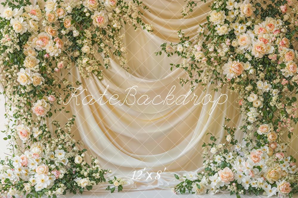 Kate Hochzeit Blumen Vorhang Creme Fleece Hintergrund Entworfen von Emetselch - Kate Backdrop.de