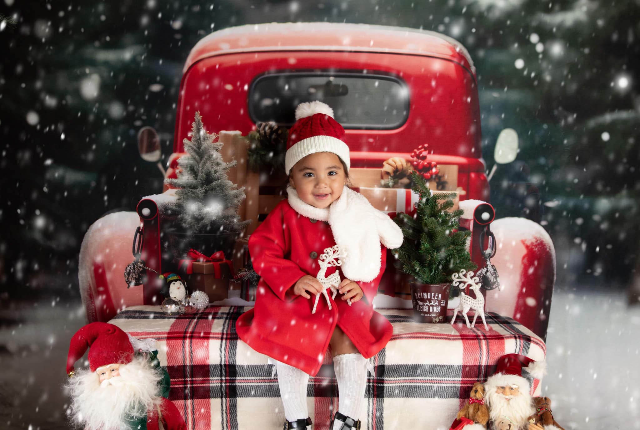 Kate Weihnachten im Freien Rotes Auto Geschenke Hintergrund für Fotografie - Kate Backdrop.de