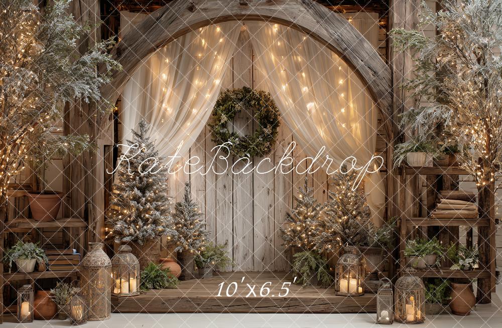 Kate Weihnachten Holzbogen Lichter Vintage Hintergrund Entworfen von Ashley Paul