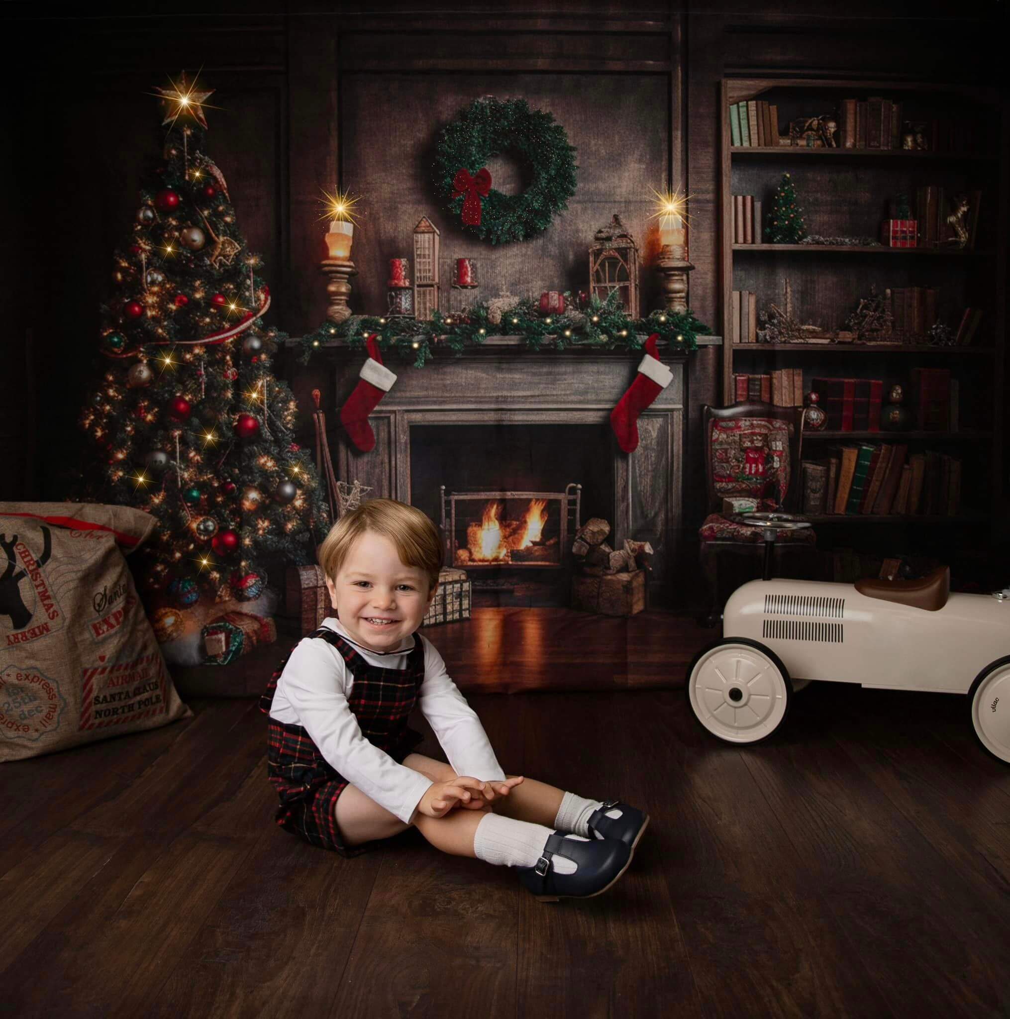 Kate Retro Weihnachten Kamin Santa Warm House Buch Hintergrund für Fotografie - Kate Backdrop.de