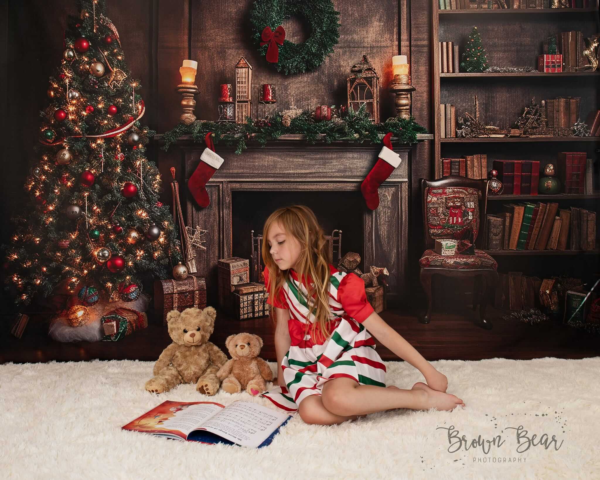 Kate Retro Weihnachten Kamin Santa Warm House Buch Hintergrund für Fotografie - Kate Backdrop.de