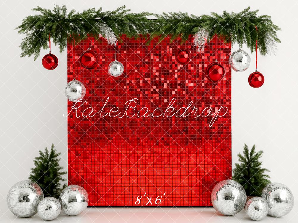 Kate Weihnachten Glitzer Kugeln Rot Hintergrund Entworfen von Patty Roberts - Kate Backdrop.de