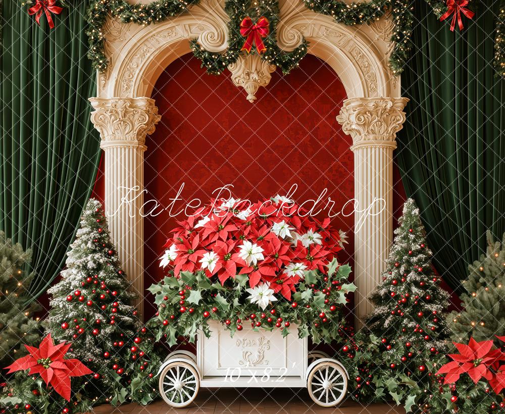 Kate Weihnachten Säulen Weihnachtsbäume Rot Hintergrund Entworfen von Mini MakeBelieve - Kate Backdrop.de
