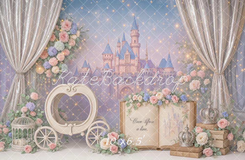 Kate Märchen Schloss Blumen Pastell Hintergrund Entworfen von Ashley Paul - Kate Backdrop.de