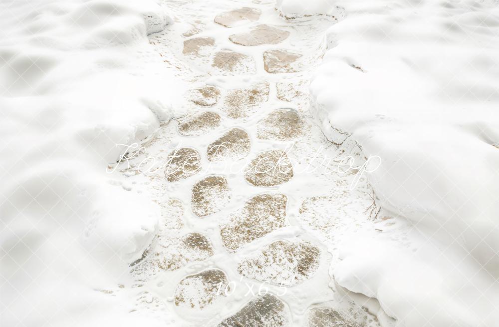 Kate Winter Schneebedeckter Steinweg Weiß Hintergrund Entworfen von Kate Image - Kate Backdrop.de