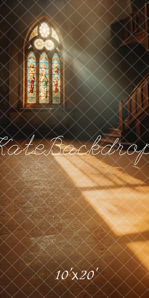Kate Kirche Buntglasfenster Holztreppe Braun Hintergrund Entworfen von Emetselch
