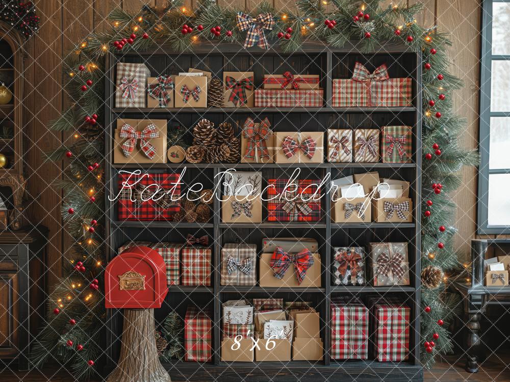 Kate Weihnachten Geschenkregal Tannenzweige Rustikal Hintergrund Entworfen von Mini MakeBelieve - Kate Backdrop.de