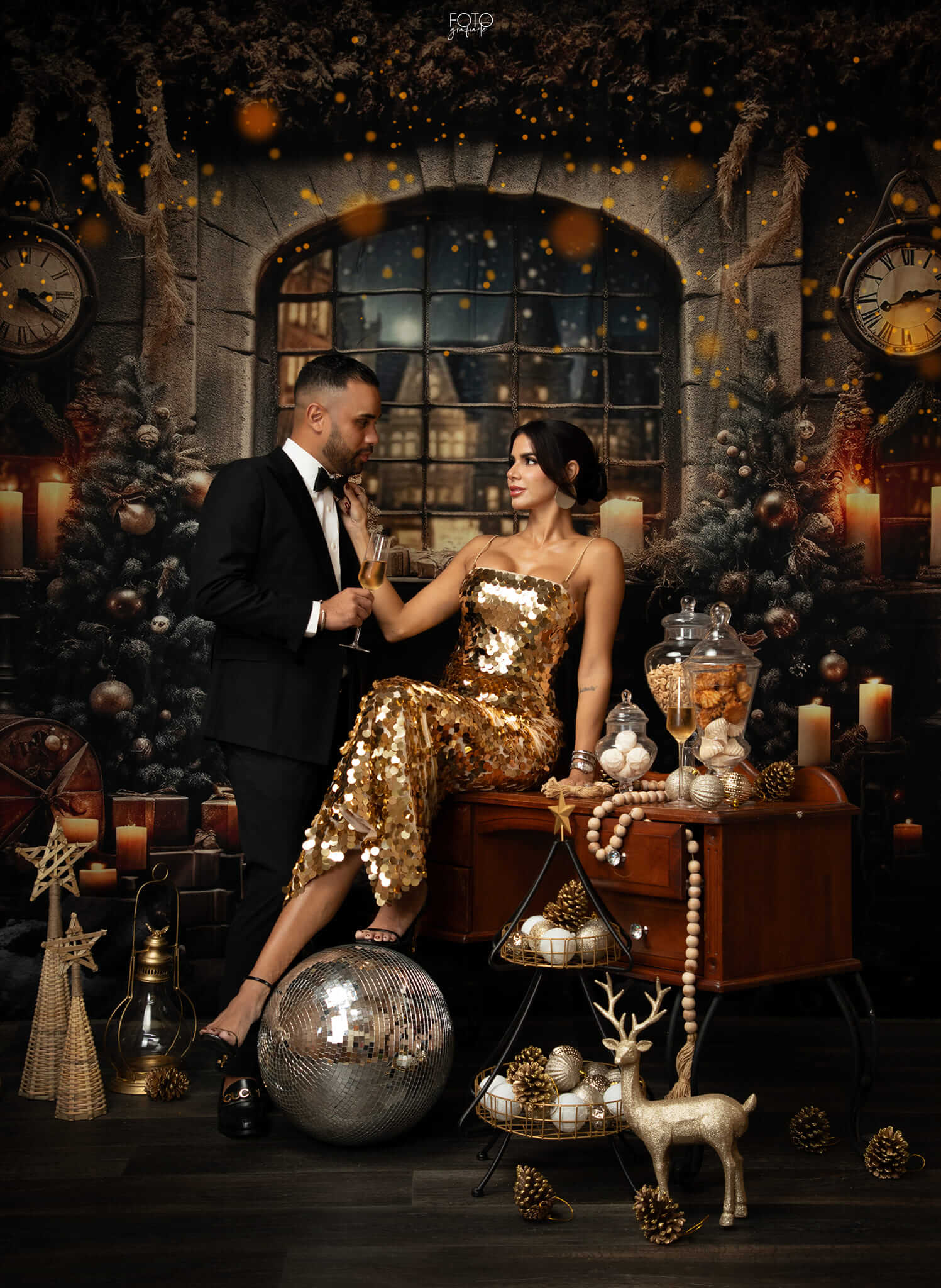 Kate Weihnachten Fenster Uhr Nachtabend Hintergrund für Fotografie - Kate Backdrop.de