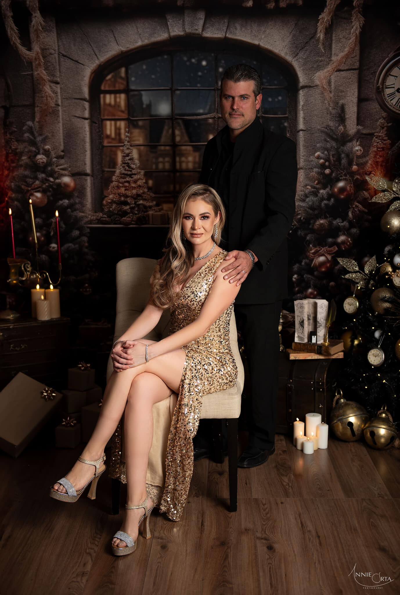 Kate Weihnachten Fenster Uhr Nachtabend Hintergrund für Fotografie - Kate Backdrop.de