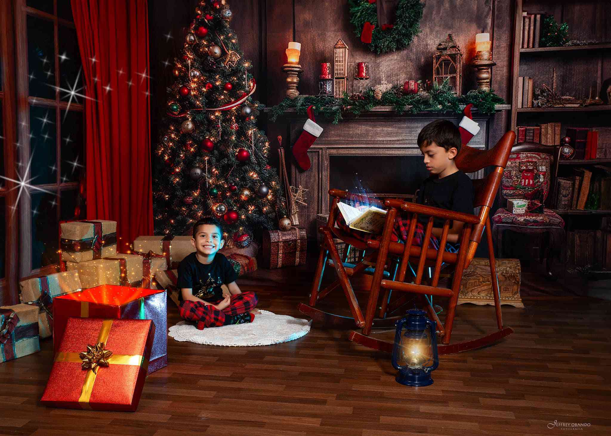 Kate Retro Weihnachten Kamin Santa Warm House Buch Hintergrund für Fotografie - Kate Backdrop.de