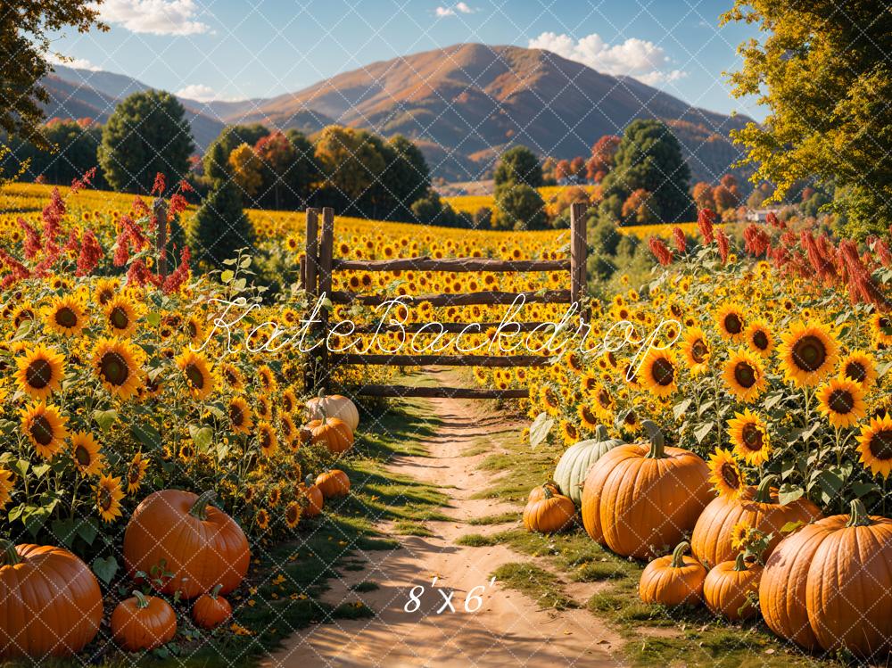 Kate Herbst Sonnenblumen Kürbisse Landschaft Hintergrund Entworfen von Emetselch - Kate Backdrop.de
