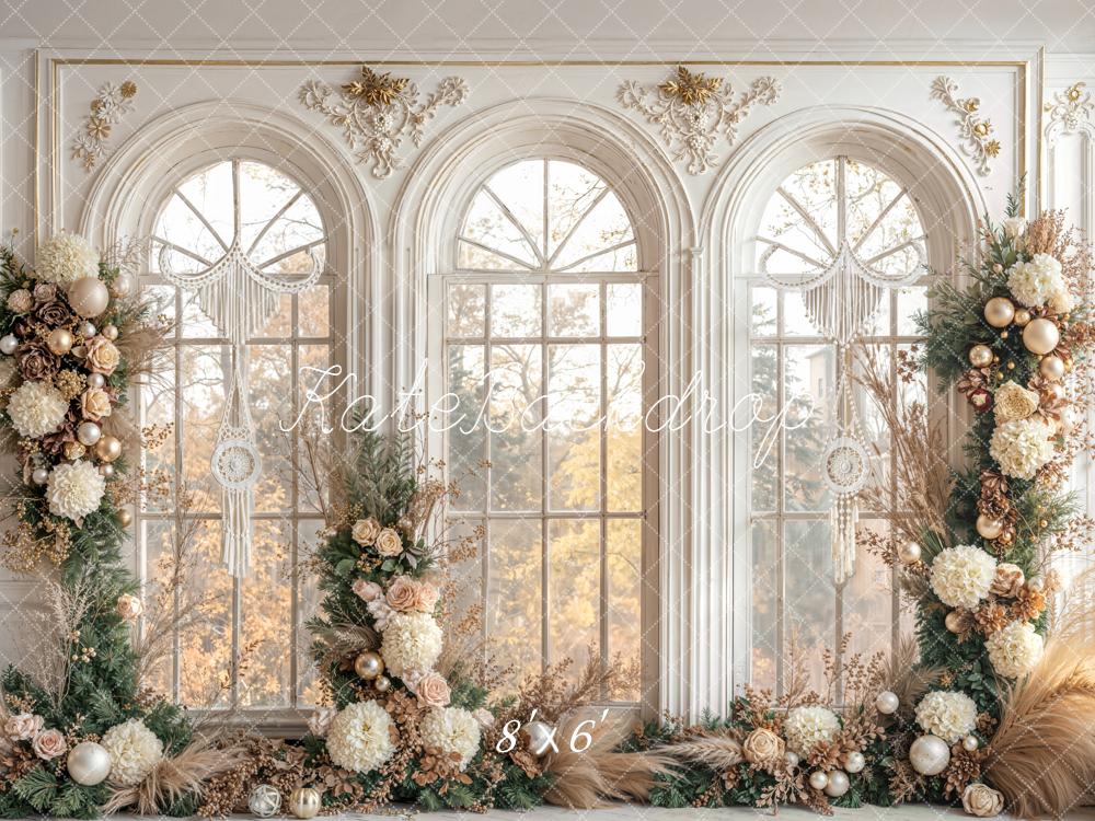 Kate Weihnachten Fenster Girlande Creme Gold Hintergrund Entworfen von Emetselch - Kate Backdrop.de