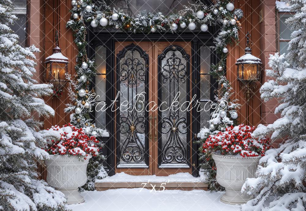 Kate Weihnachten Haustür Kranz Schnee Hintergrund Entworfen von Emetselch - Kate Backdrop.de