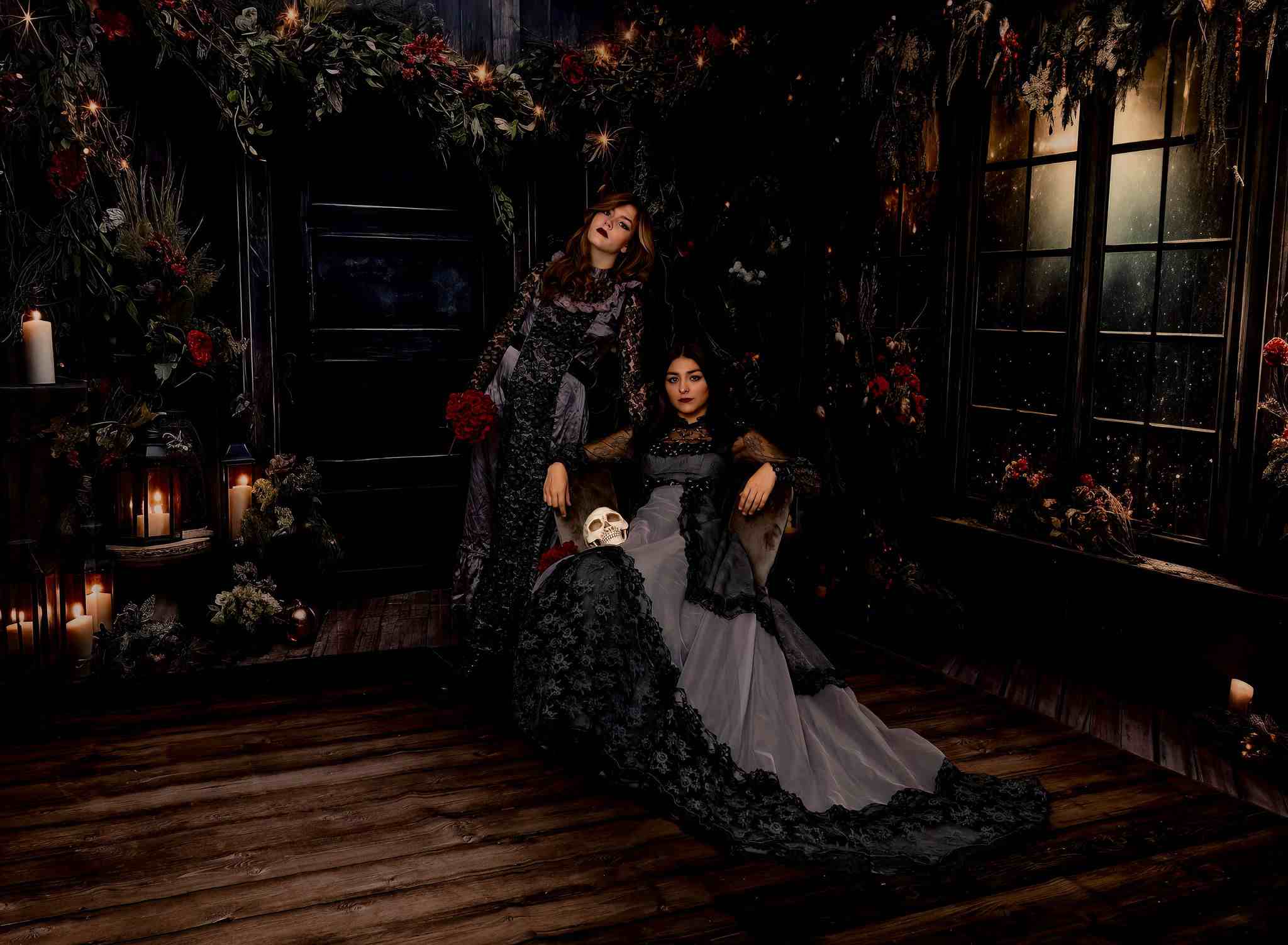 Kate Weihnachten Holly Fenster Tür Schwarz Zimmer Set(8ftx8ft&10ftx8ft&8ftx10ft) - Kate Backdrop.de