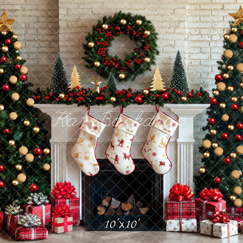 Kate Weihnachten Weihnachtsbaum Kamin Geschenke Hintergrund Entworfen von Mini MakeBelieve - Kate Backdrop.de