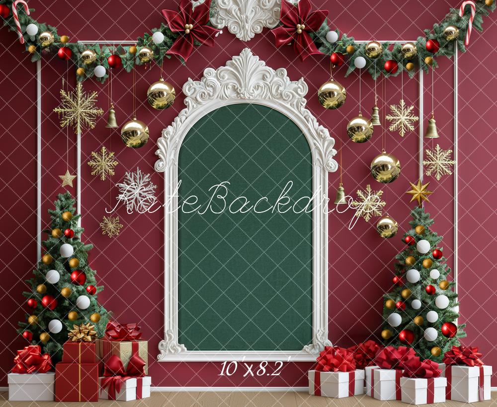 Kate Weihnachten Geschenke Tannenbaum Rot Hintergrund Entworfen von Mini MakeBelieve - Kate Backdrop.de