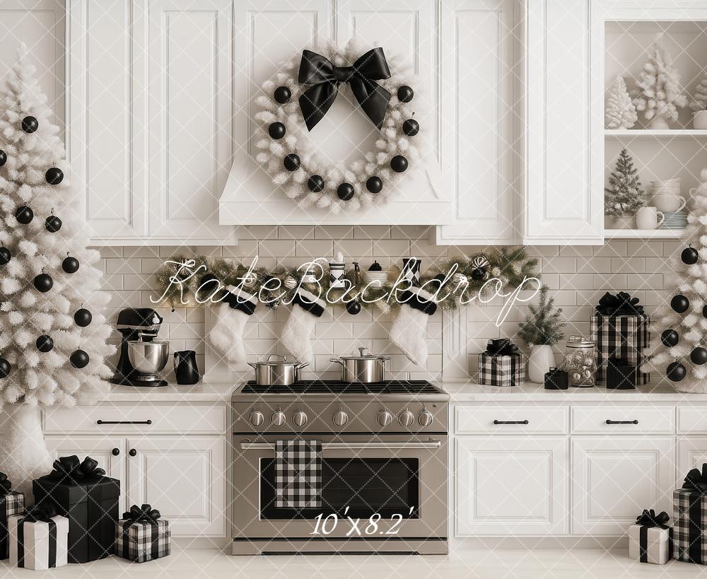 Kate Weihnachten Küche Weiß Schwarz Modern Hintergrund Entworfen von Ashley Paul