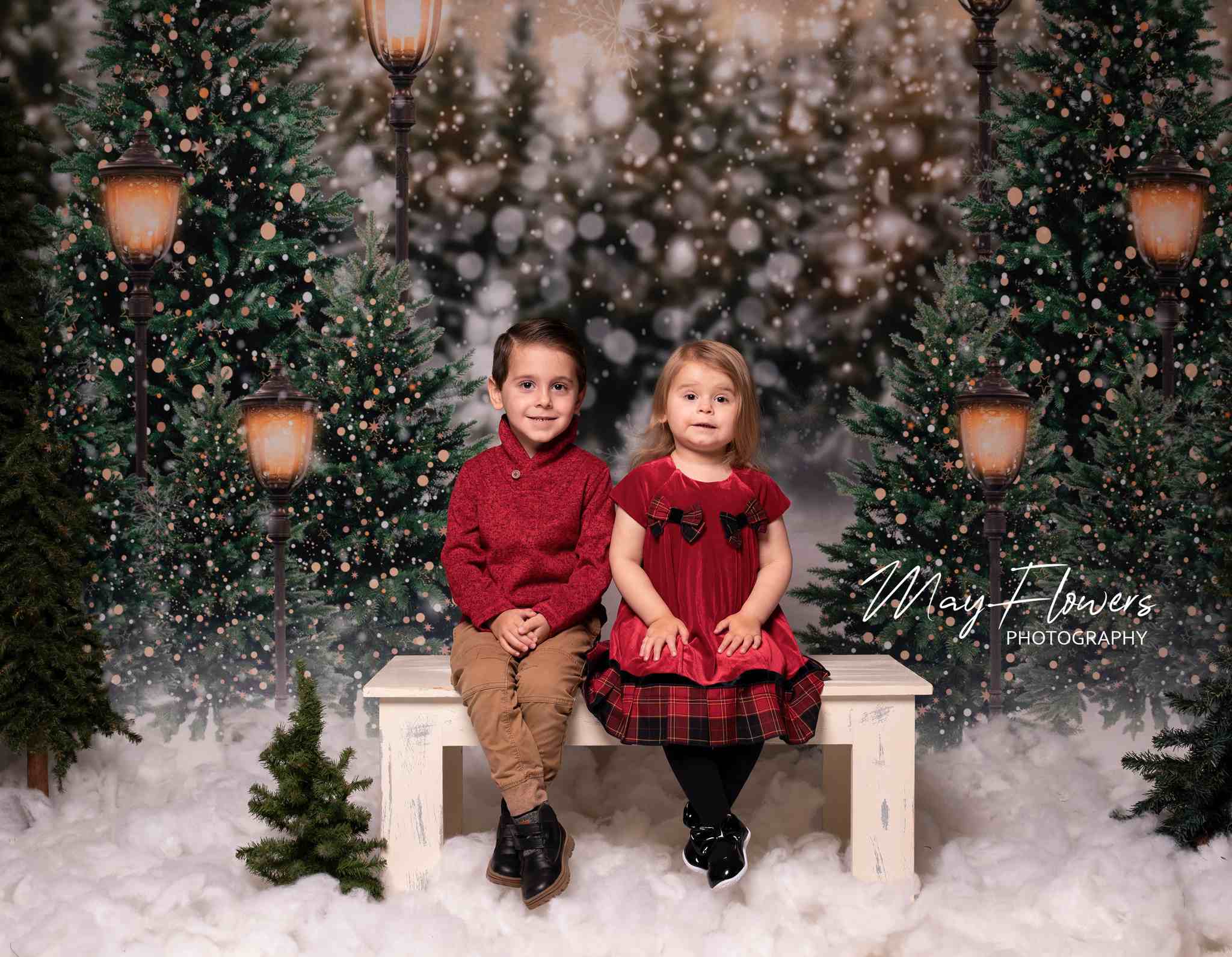 Kate Weihnachten Schneewald Lichter Hintergrund für Fotografie - Kate Backdrop.de