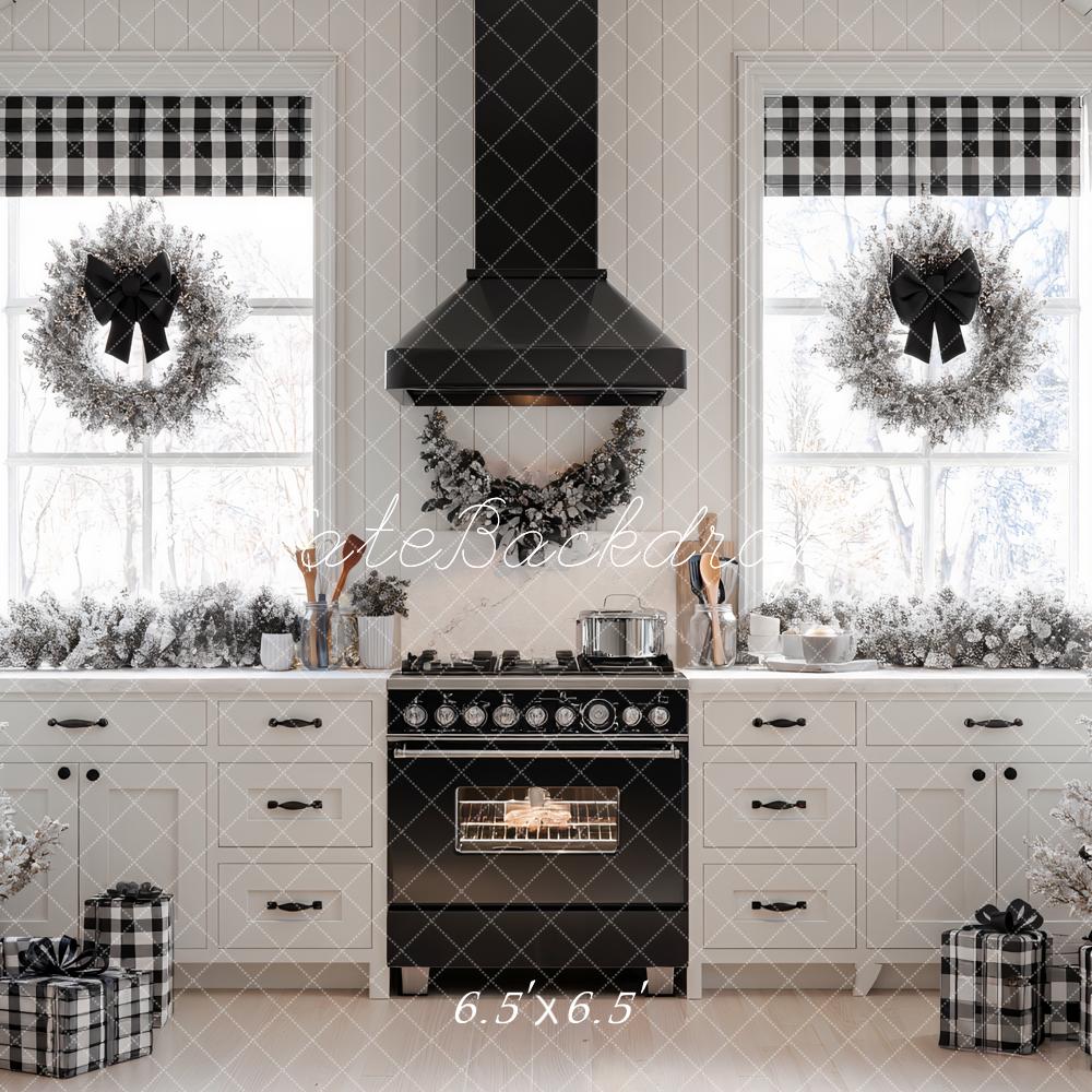Kate Weihnachten Küche Schwarz Weiß Hintergrund Entworfen von Ashley Paul