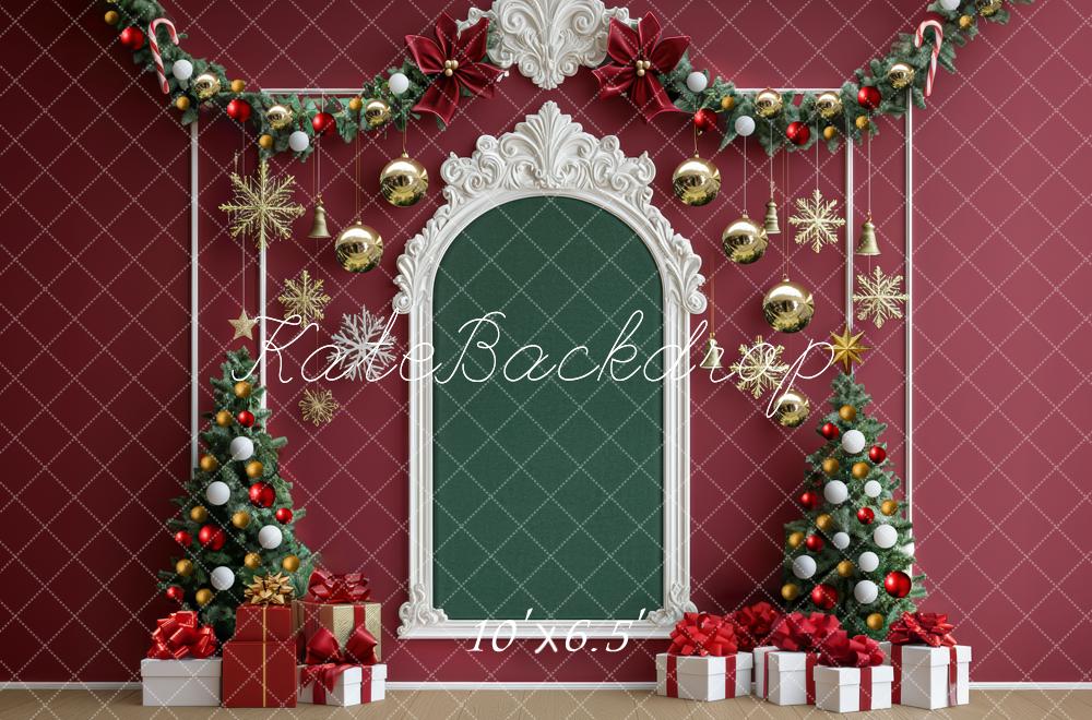 Kate Weihnachten Geschenke Tannenbaum Rot Hintergrund Entworfen von Mini MakeBelieve - Kate Backdrop.de