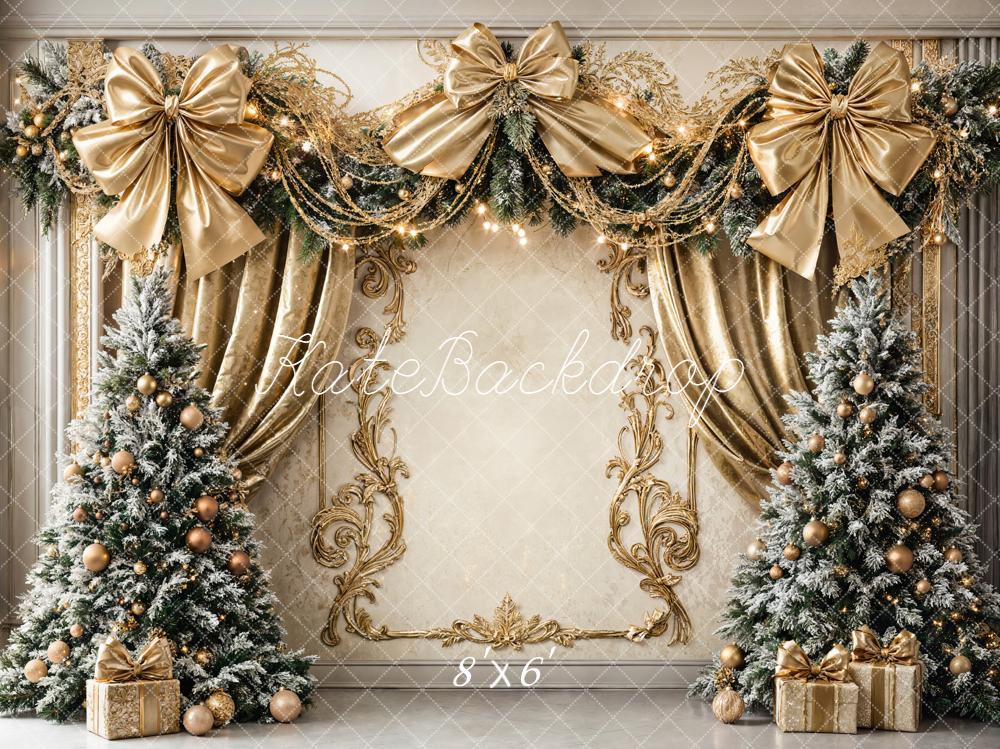 Kate Weihnachten Goldene Schleifen Tannenbaum Elegant Hintergrund Entworfen von Chain - Kate Backdrop.de