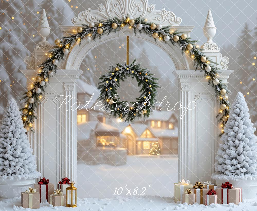 Kate Weihnachten Winterbogen Geschenke Weiß Hintergrund Entworfen von Mini MakeBelieve