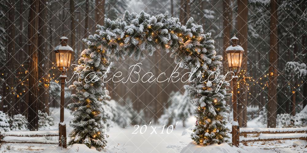 Kate Winter Blumenbogen Schnee Wald Hintergrund Entworfen von Emetselch - Kate Backdrop.de