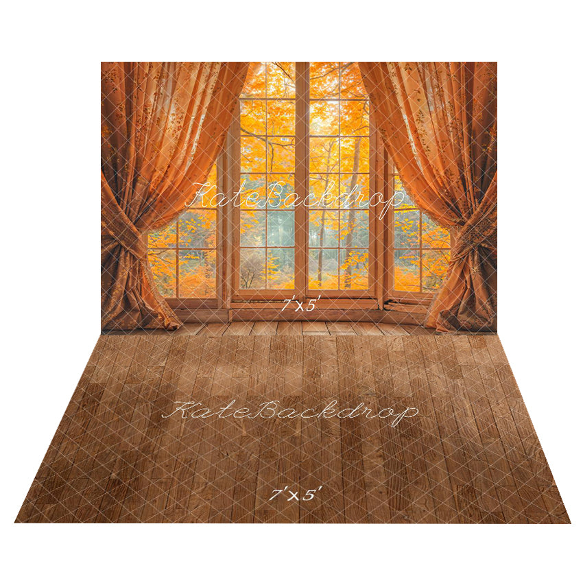 Kate Herbst Fenster Vorhänge Orange Hintergrund Hintergrund+Holz Boden Braun Hintergrund Boden Hintergrund