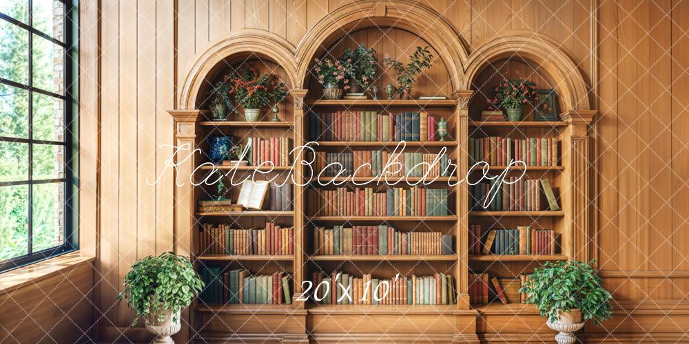 Kate Bibliothek Bücherregal Pflanzen Holz Hintergrund Entworfen von Emetselch