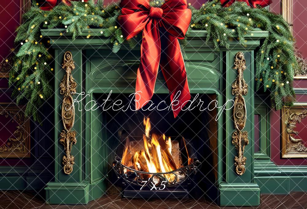 Kate Weihnachten Kamin Tannenzweige Rot Hintergrund Entworfen von Mandy Ringe