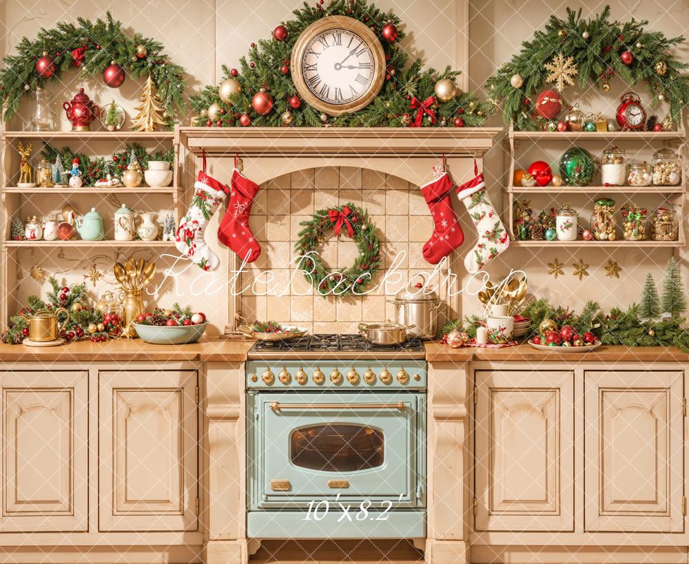 Kate Weihnachten Küche Kranz Girlande Hintergrund Entworfen von Emetselch - Kate Backdrop.de