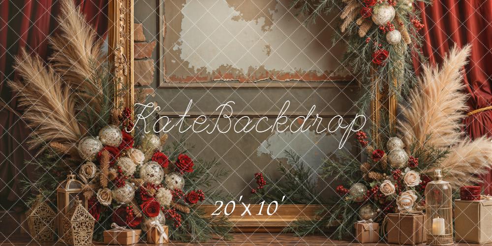 Kate Weihnachten Goldrahmen Pampasgras Vintage Hintergrund Entworfen von Emetselch - Kate Backdrop.de