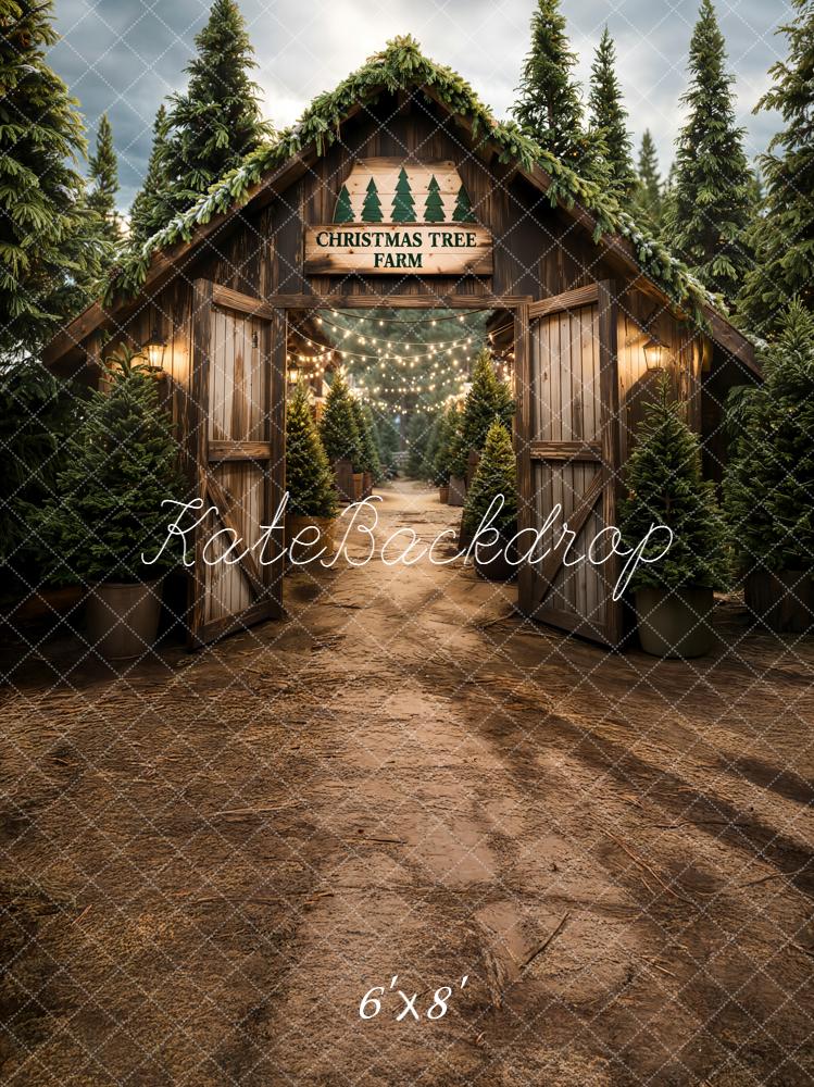 Kate Weihnachten Tannenbaum Scheune Lichter Hintergrund Entworfen von Emetselch - Kate Backdrop.de