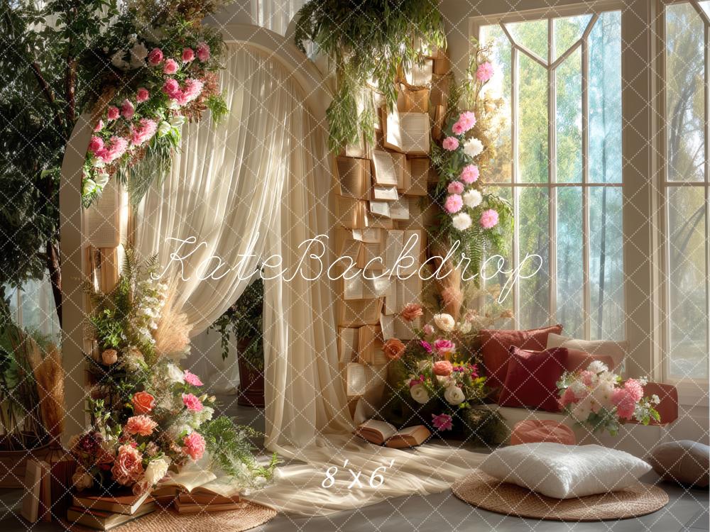 Kate Boho Blumen Bücher Bogen Hintergrund Entworfen von Mini MakeBelieve - Kate Backdrop.de