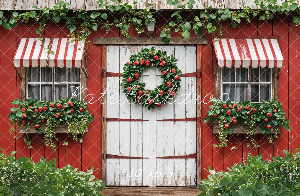 Kate Sommer Erdbeeren Fenster Holztür Rustikal Hintergrund Entworfen von Emetselch - Kate Backdrop.de