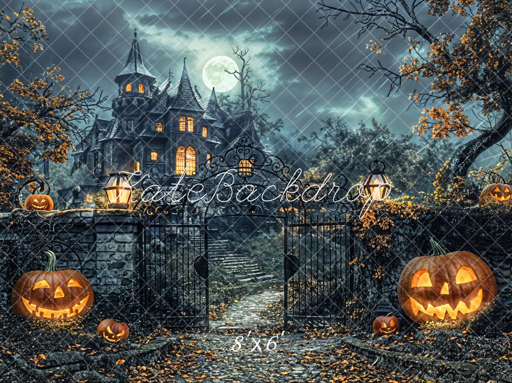 Kate Halloween Spukhaus Kürbisse Nacht Hintergrund Entworfen von Chain - Kate Backdrop.de