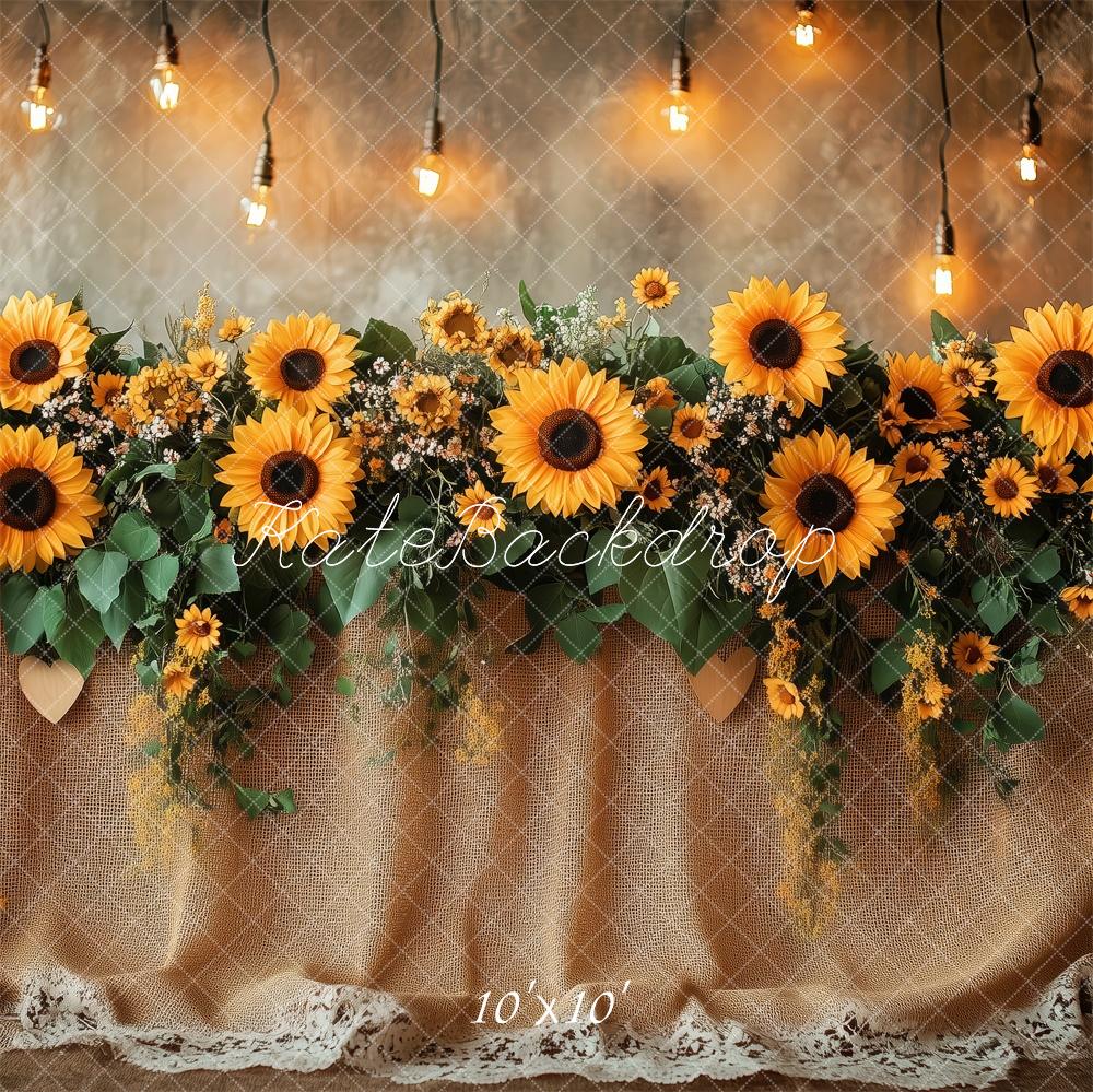 Kate Sommer Sonnenblumen Lichter Rustikal Hintergrund Entworfen von Patty Roberts - Kate Backdrop.de