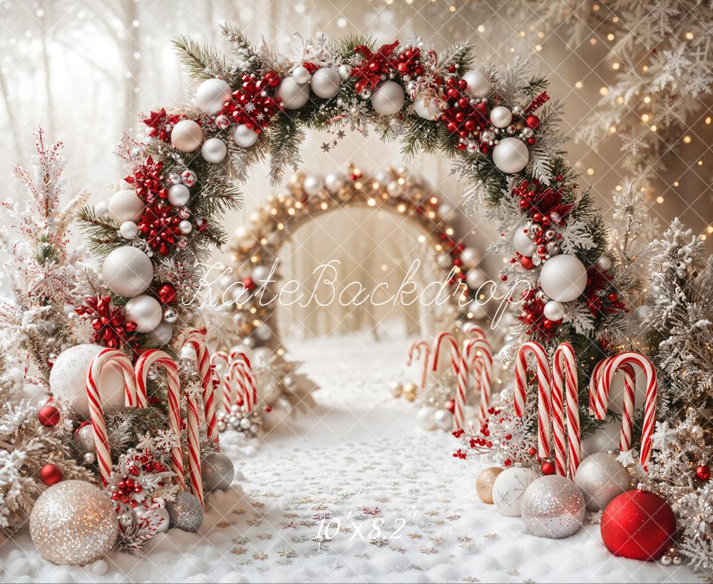 Kate Weihnachten Zuckerstangen Kranz Rot Weiß Hintergrund Entworfen von Emetselch