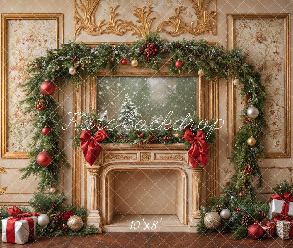 Kate Weihnachten Kamin Girlande Klassisch Fleece Hintergrund Entworfen von Emetselch - Kate Backdrop.de