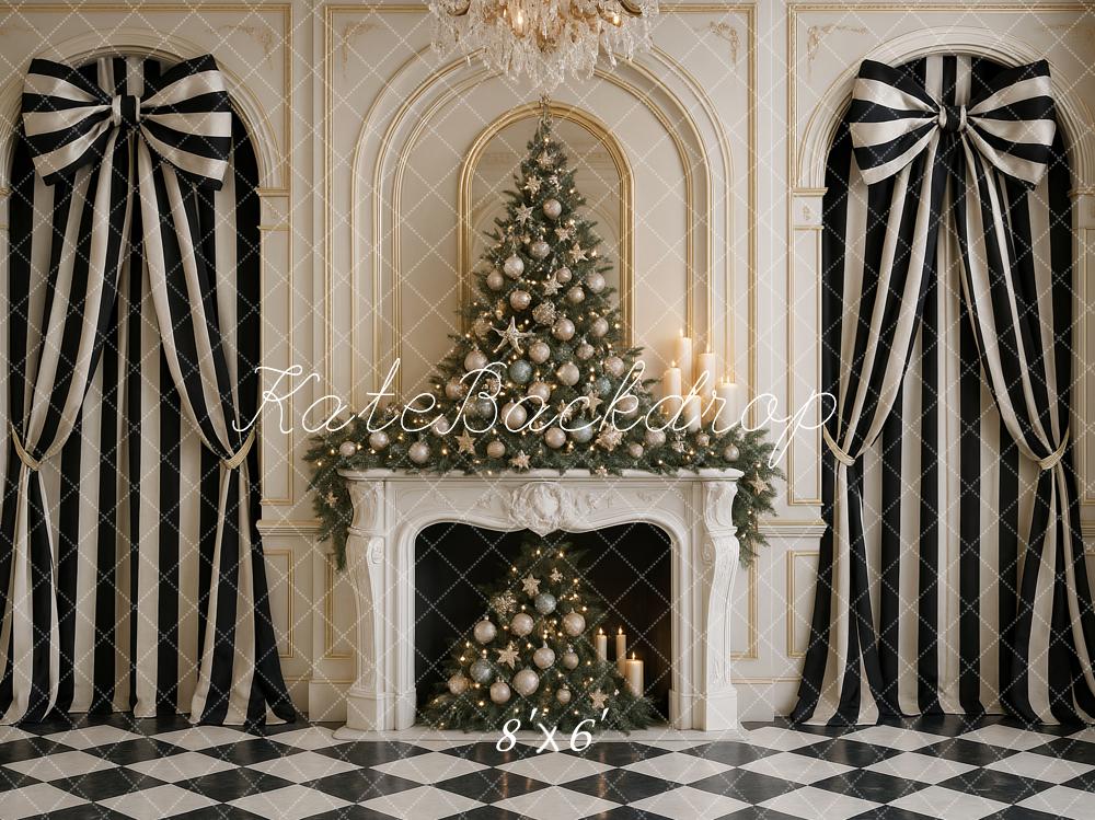 Kate Weihnachten Baum Kamin Streifen Hintergrund Entworfen von Ashley Paul - Kate Backdrop.de
